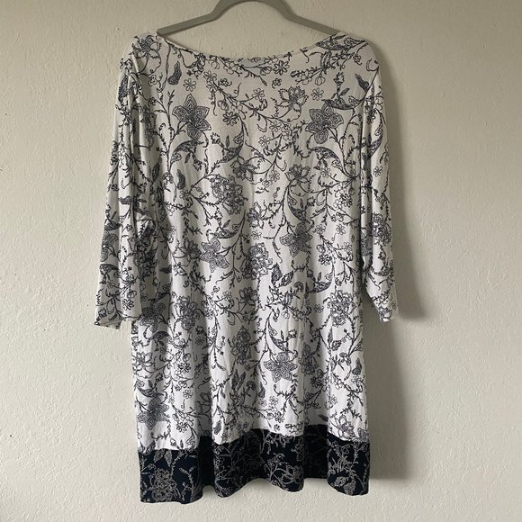 J Jill Womens Blouse Shirt Floral Spring White Size L Scoop Neck Color Block - Picture 5 of 10